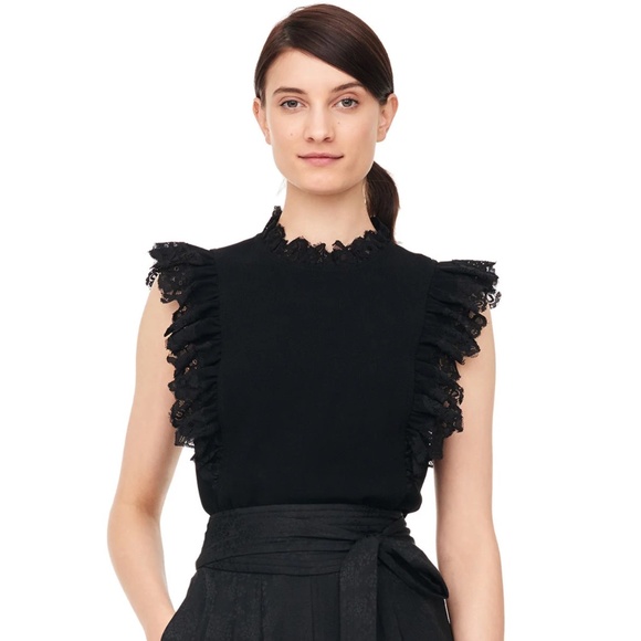 [Rebecca Taylor] Black Crepe & Lace Top - Picture 2 of 4